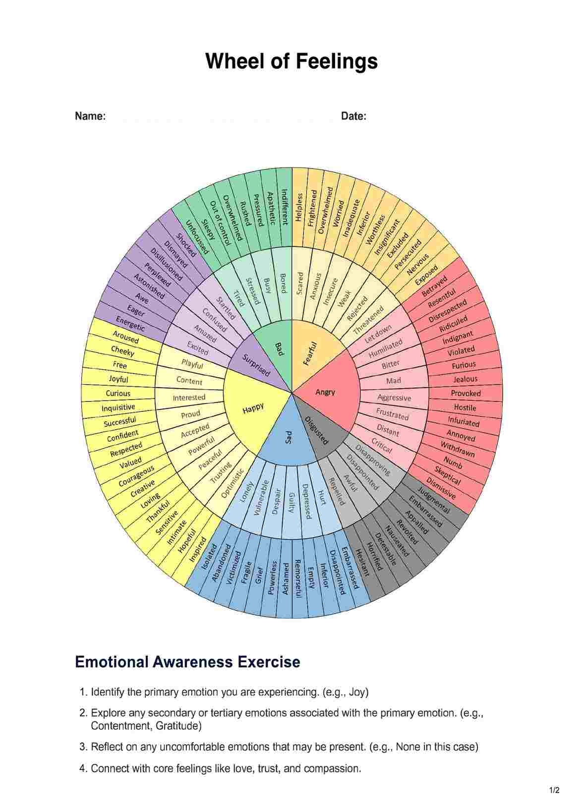 feelings wheel printable pdf