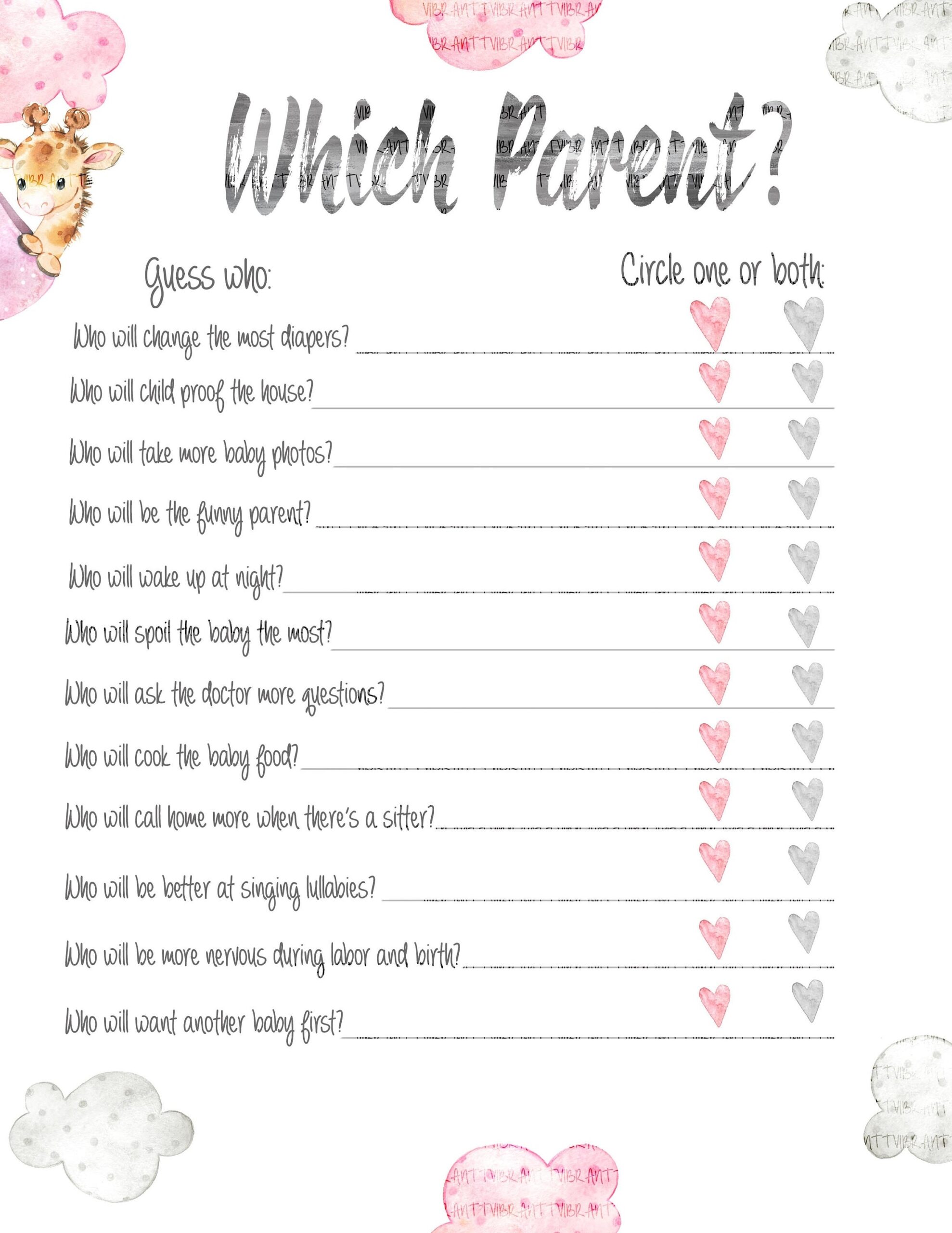 Which Parent Baby Shower Game Printable Etsy