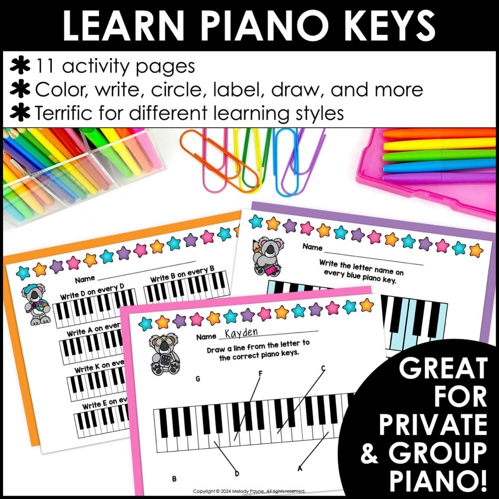 White Piano Keys Music Worksheets Koala Piano Keys Are A Breeze Beginner Melody Payne Music For A Lifetime