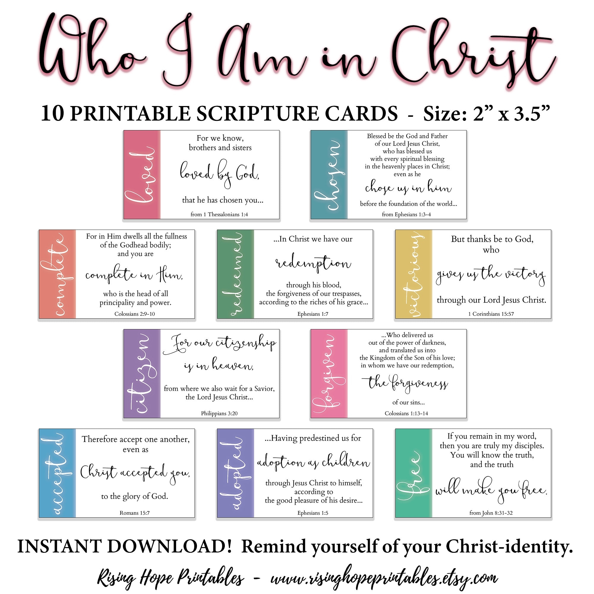 Who I Am In Christ Scripture Cards C1 INSTANT DOWNLOAD Child Of God Identity Bible Verses Encouraging Christ Identity Printable Cards Etsy Australia
