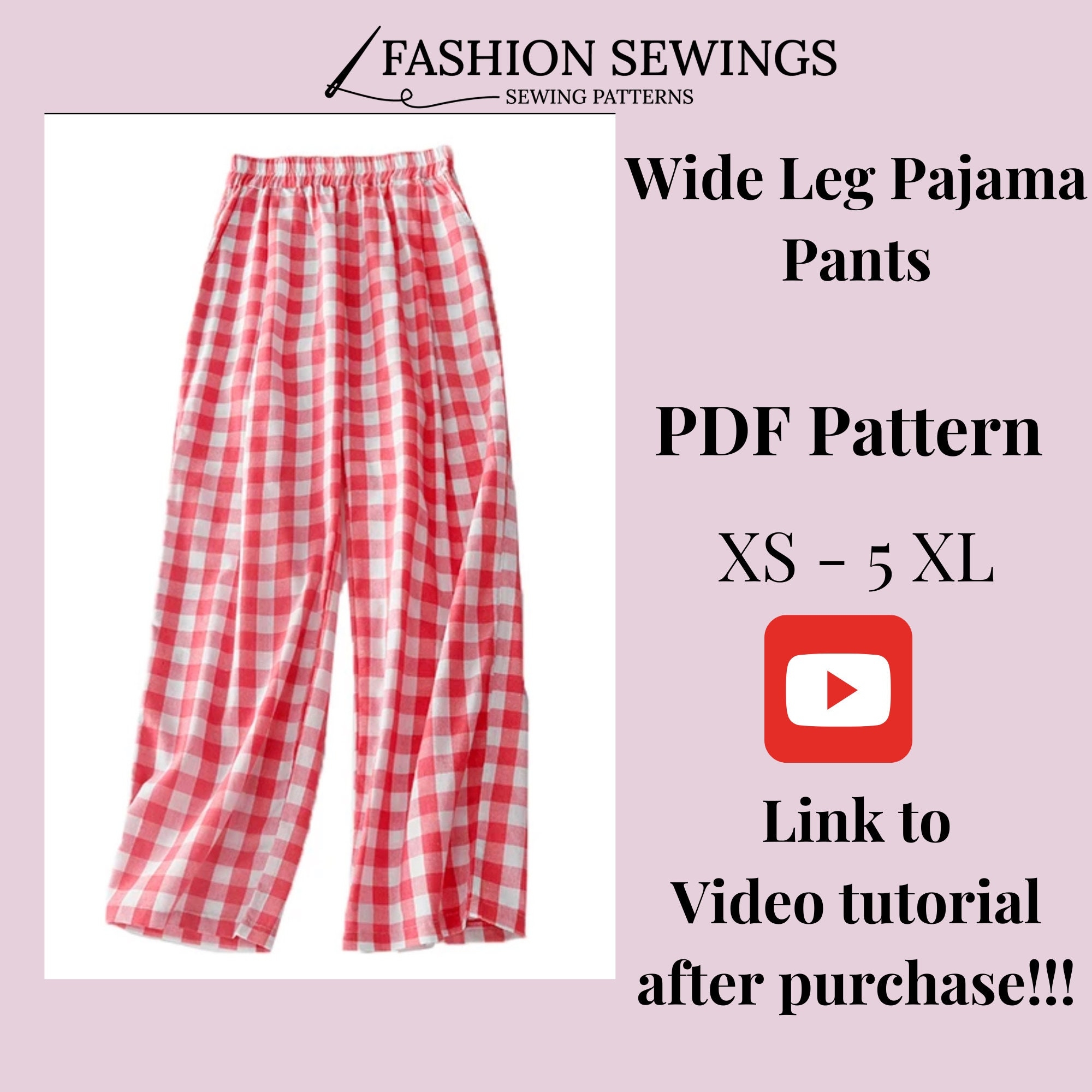 Wide Leg Woman Pajama Pattern PDF Sewing Printable Pattern Size 