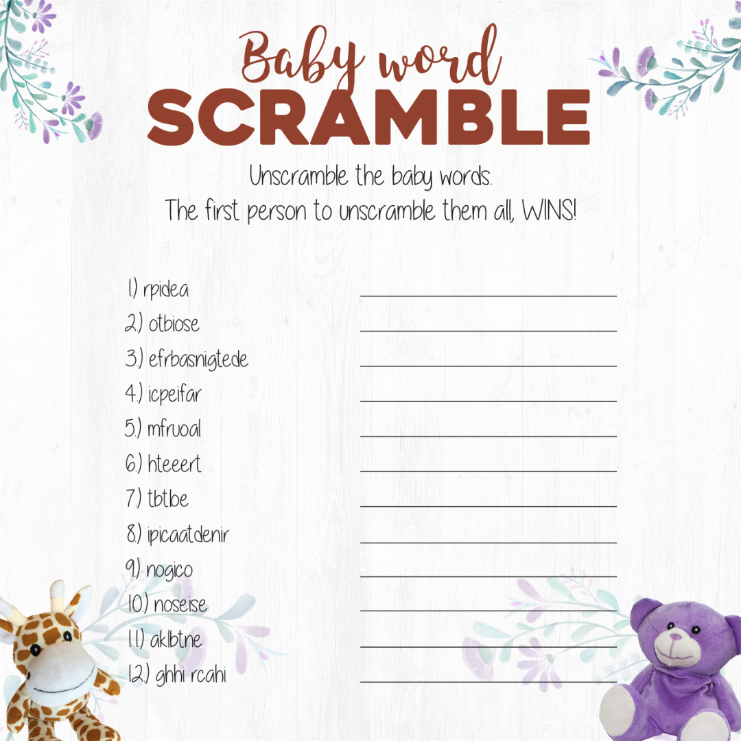 printable baby shower word scramble printable baby shower word scramble