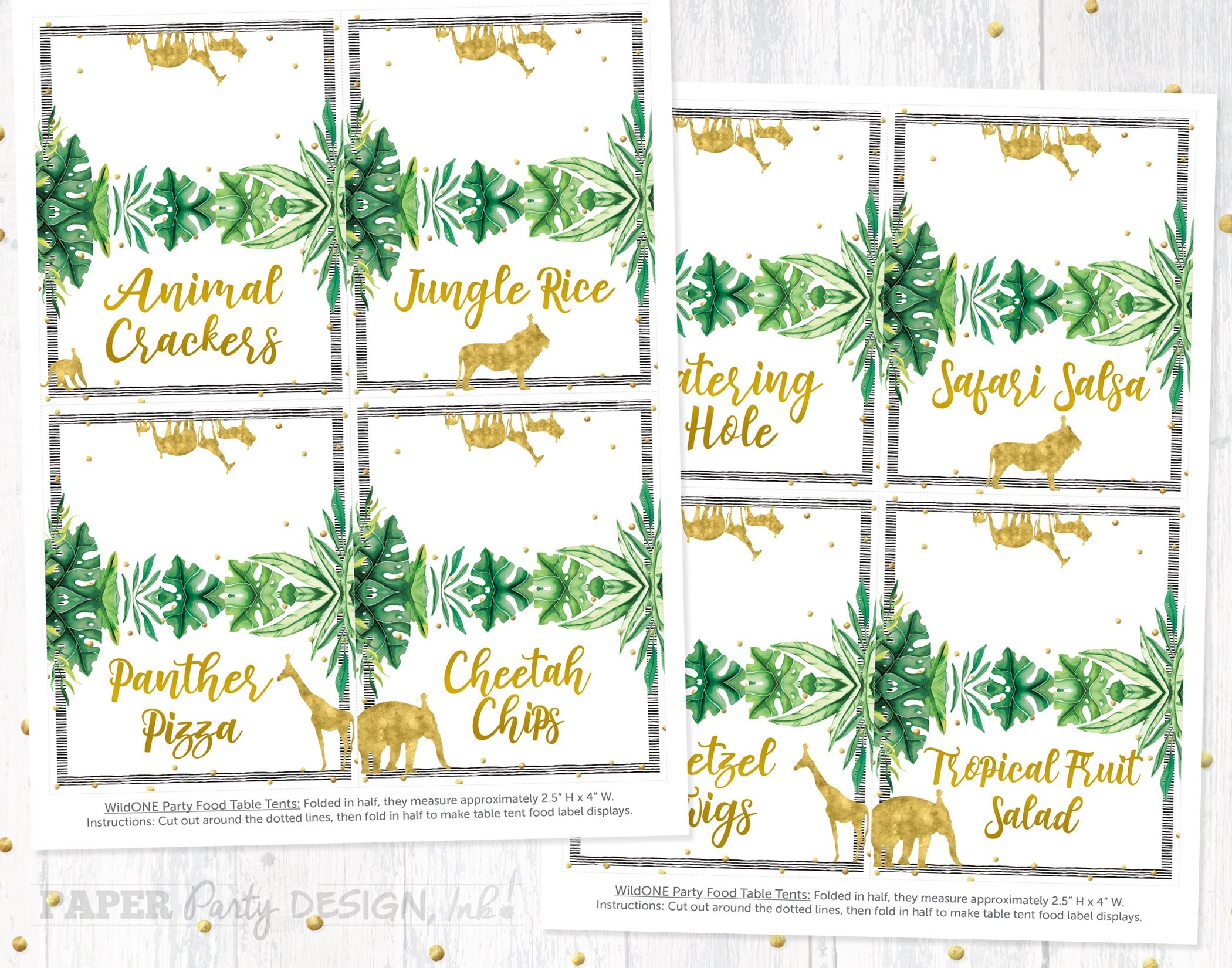 Wild ONE Birthday Food Labels Golden Safari Party Printable Food Labels Wildone Digital Food Table Tents Wildone Birthday Safari Party Etsy