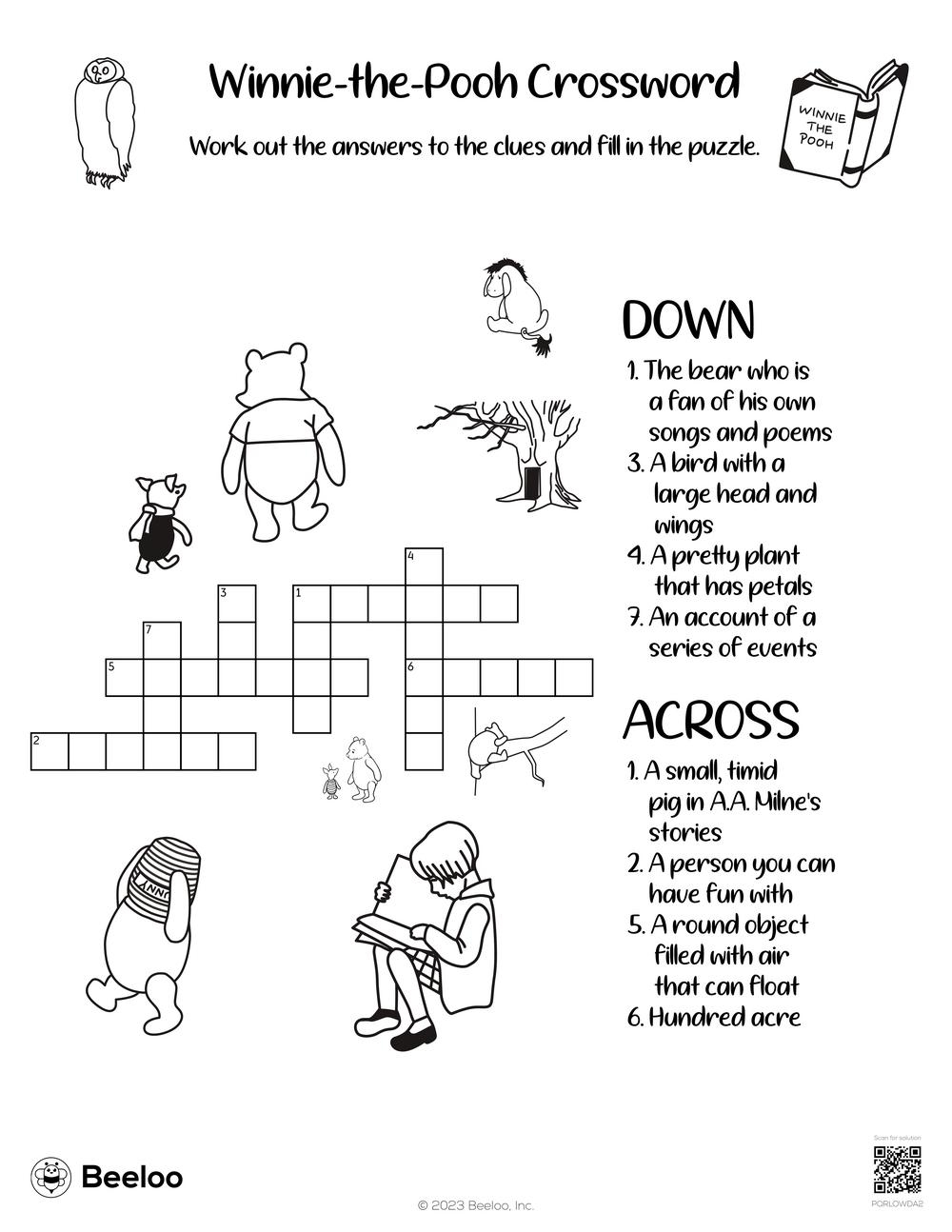 Winnie the Pooh Crossword Beeloo Printable Crafts And Activities For Kids