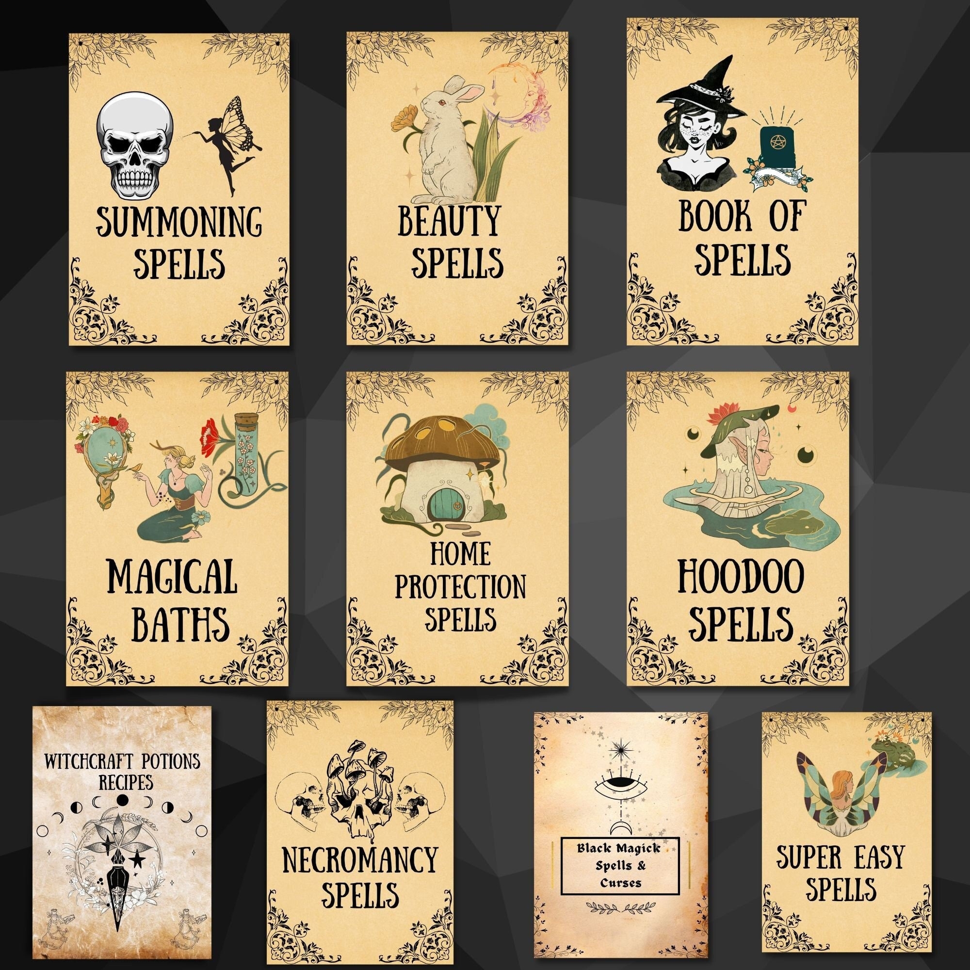 Witchcraft Magic Spells Bundle Witch Starter Kit Printable Spells Wicca Book Of Shadows Grimoire Occult Spell Pages Etsy