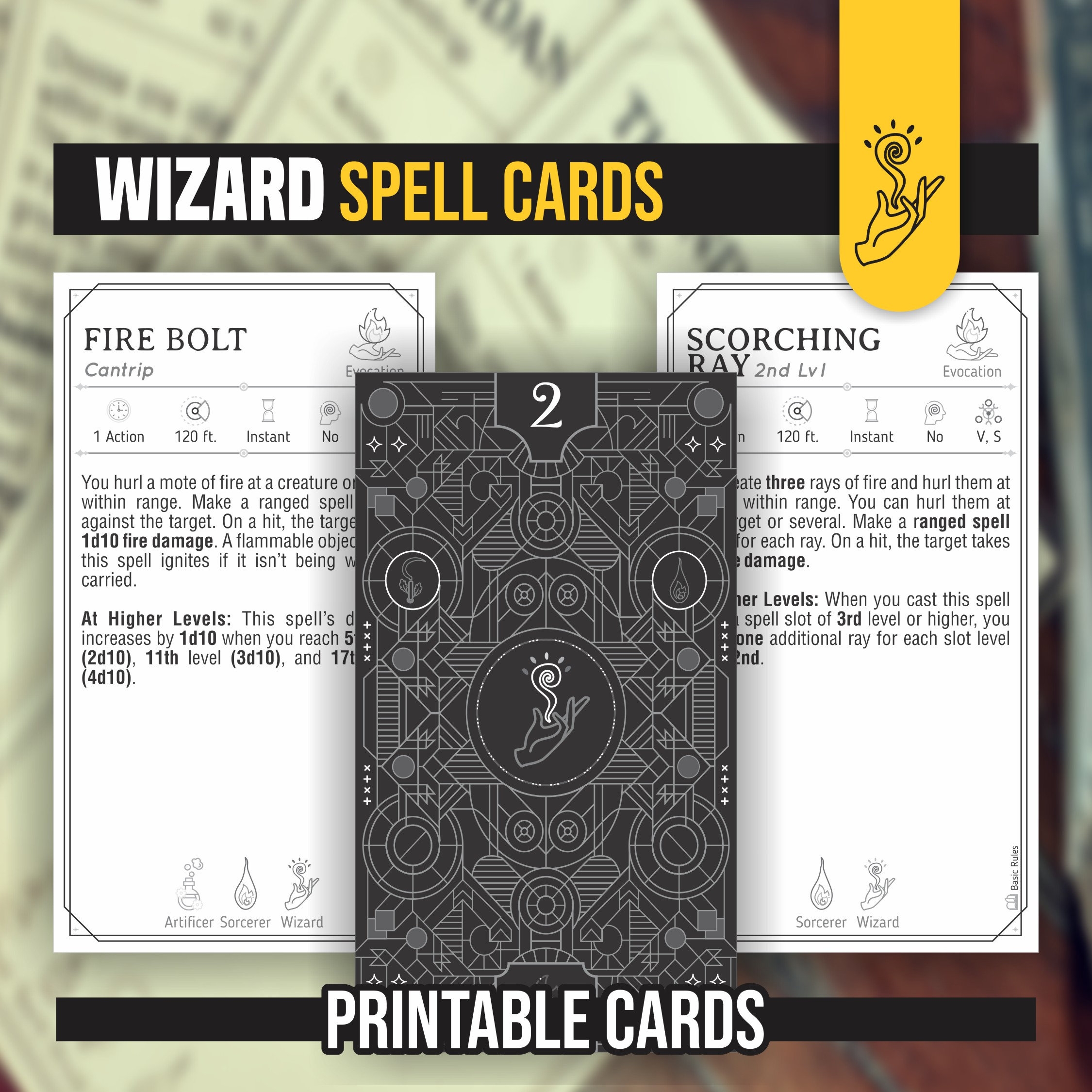 WIZARD Spell Cards For DnD 5e Form Fillable PDFs Included 