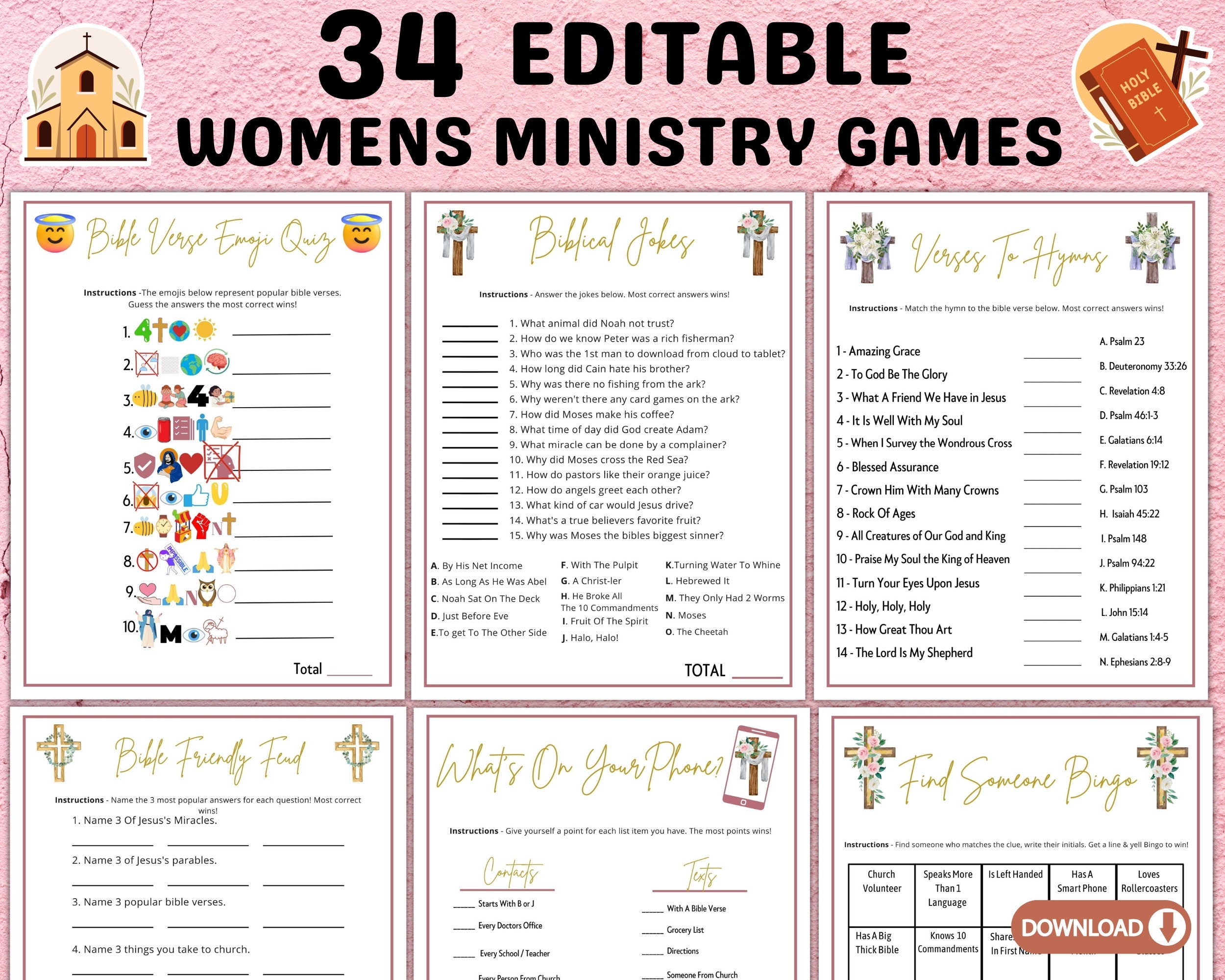 Womens Ministry Games Bible Study Group Activities editable Printable Bundle Etsy