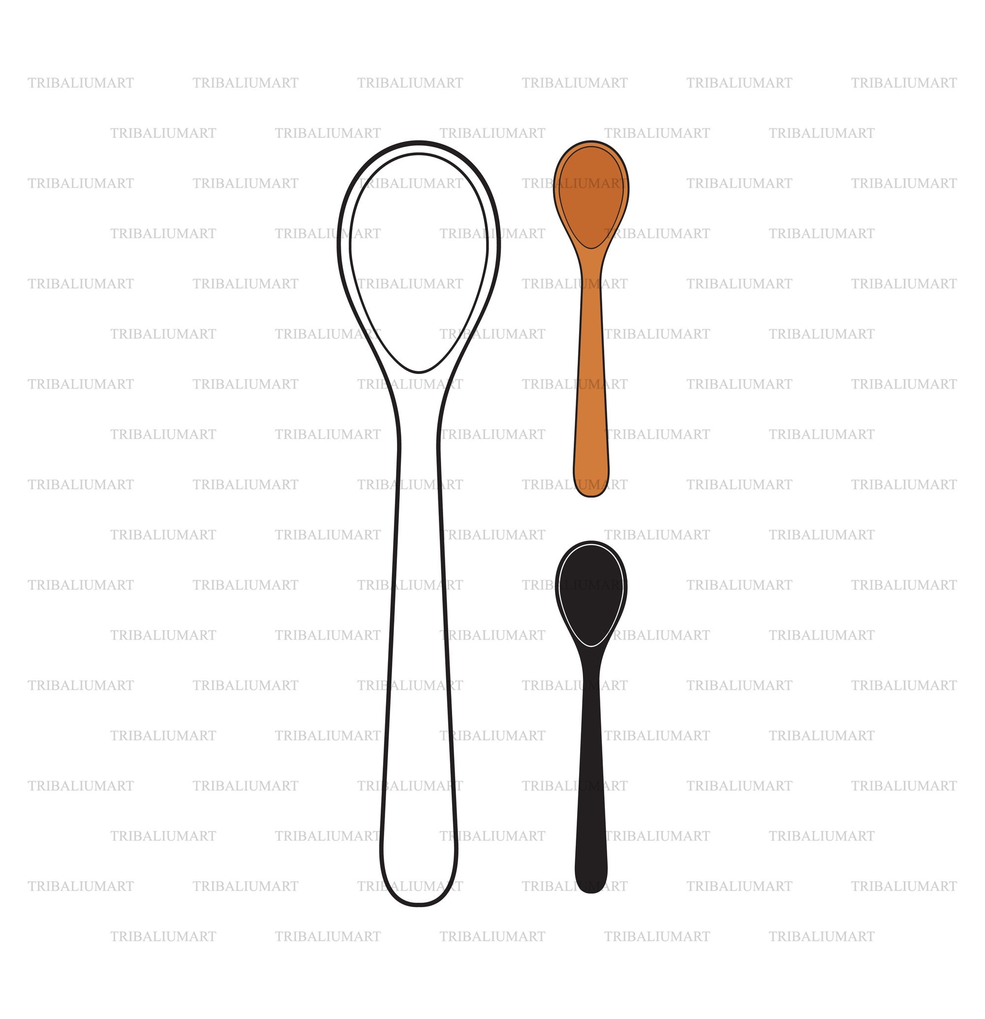 Wooden Spoon Cut Files For Cricut Clip Art Silhouettes eps Svg Pdf Png Dxf Jpeg 