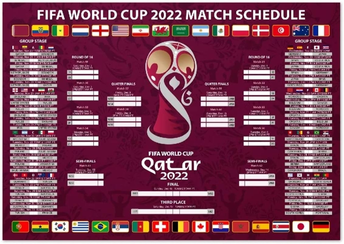 World Cup Qatar 2022 Schedule Poster Soccer Print UAE Ubuy