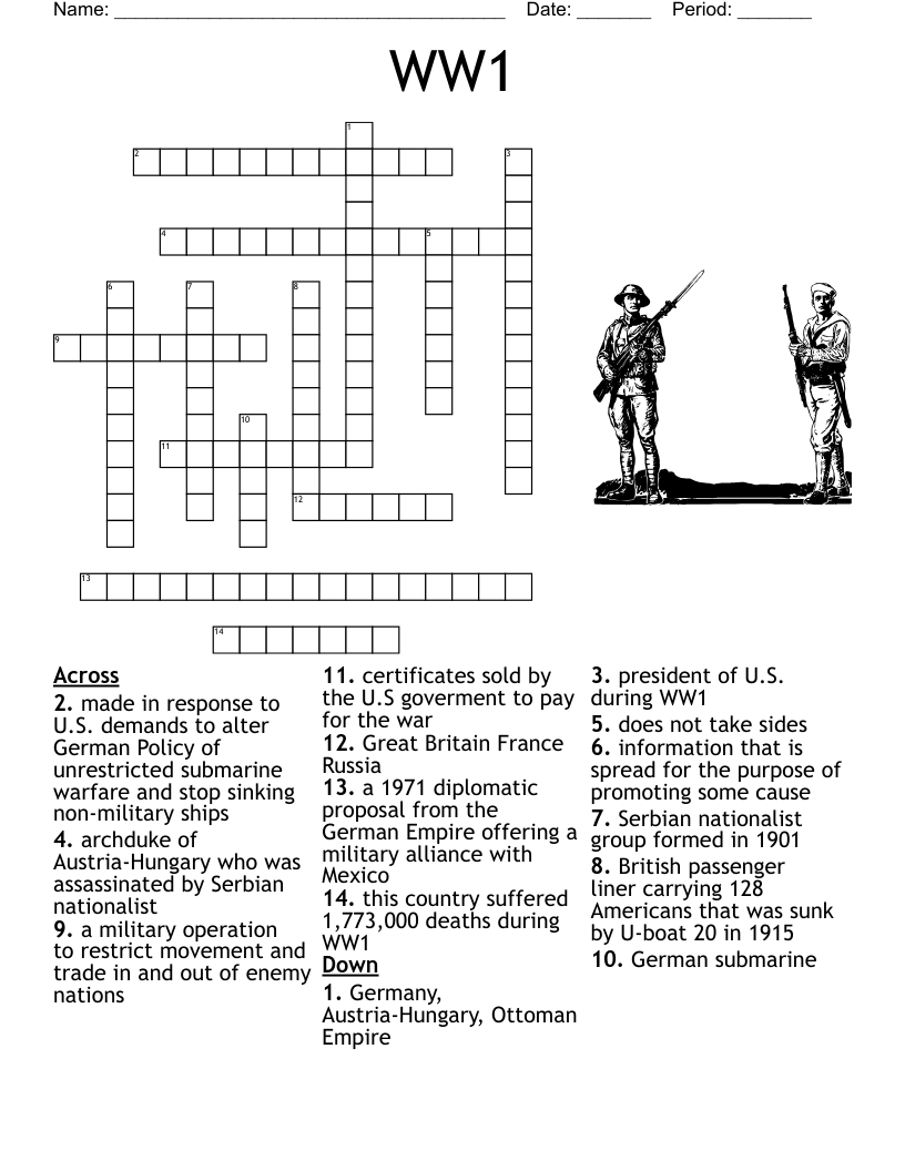World War 1 Puzzle Worksheet WordMint