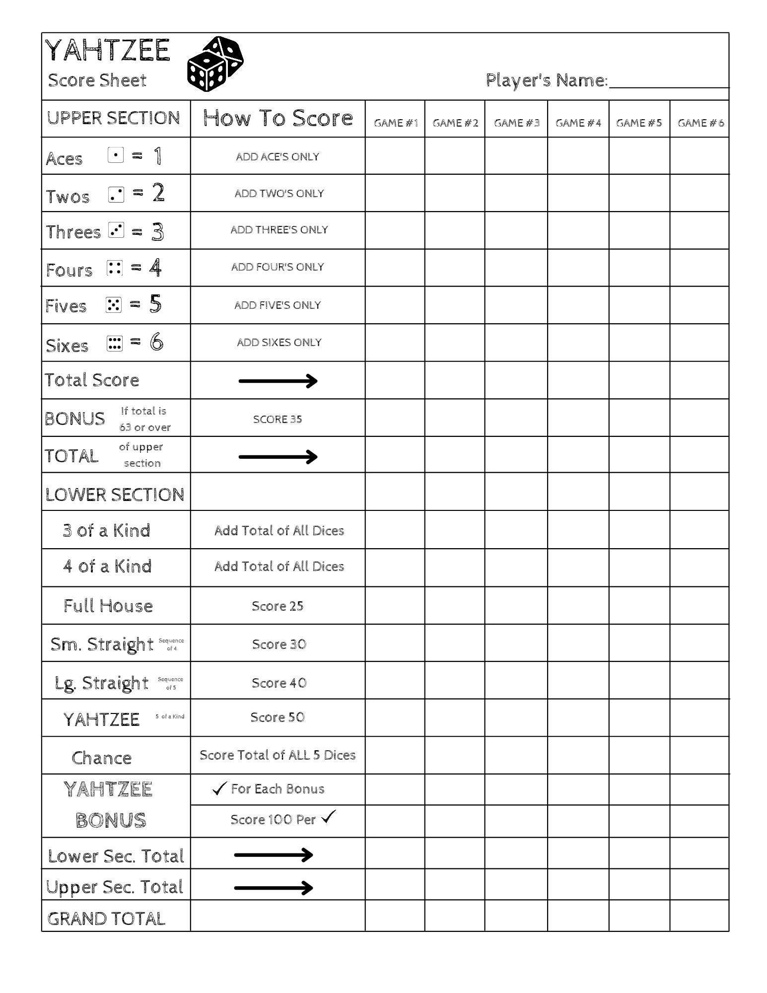 Yahtzee Score Card Print Ready File Yahtzee Scoresheet Yahtzee Score Pads Printable Ready File PDF Download 8 5x11