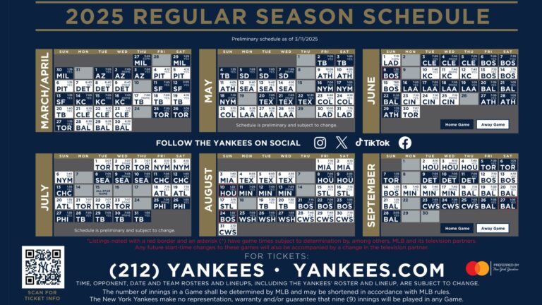 Yankees Printable Schedule New York Yankees