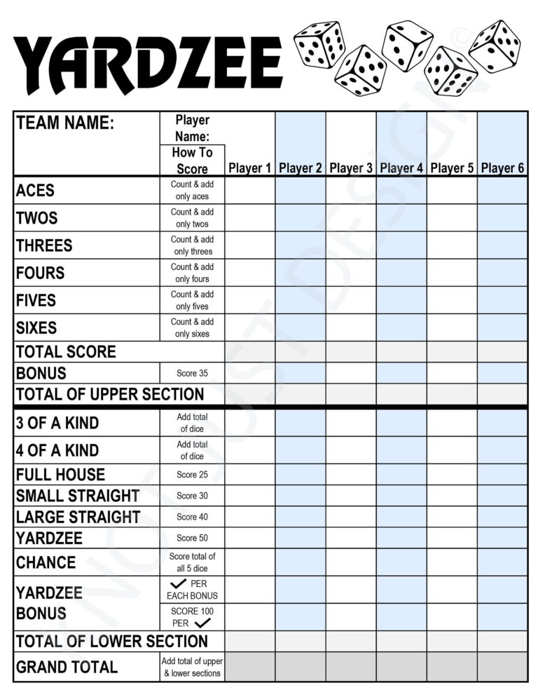 Yardzee Digital Score Card U0026 Rules Printable Instant Download Digital File PDF Score Sheet Cricut Yard Games