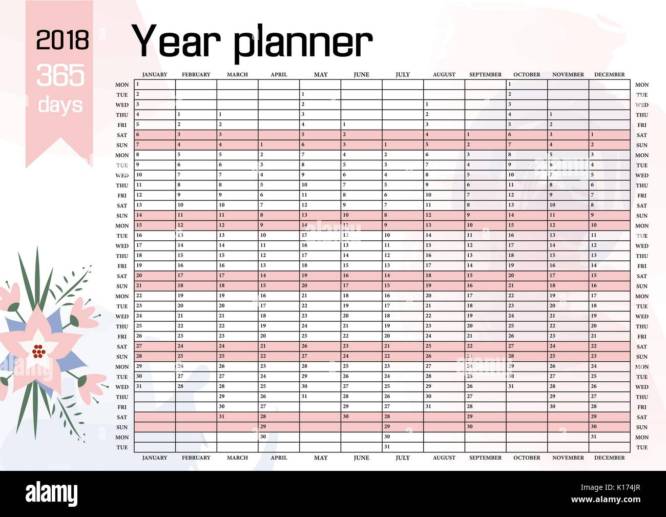 Year Wall Planner 2018 Stock Vector Image U0026 Art Alamy
