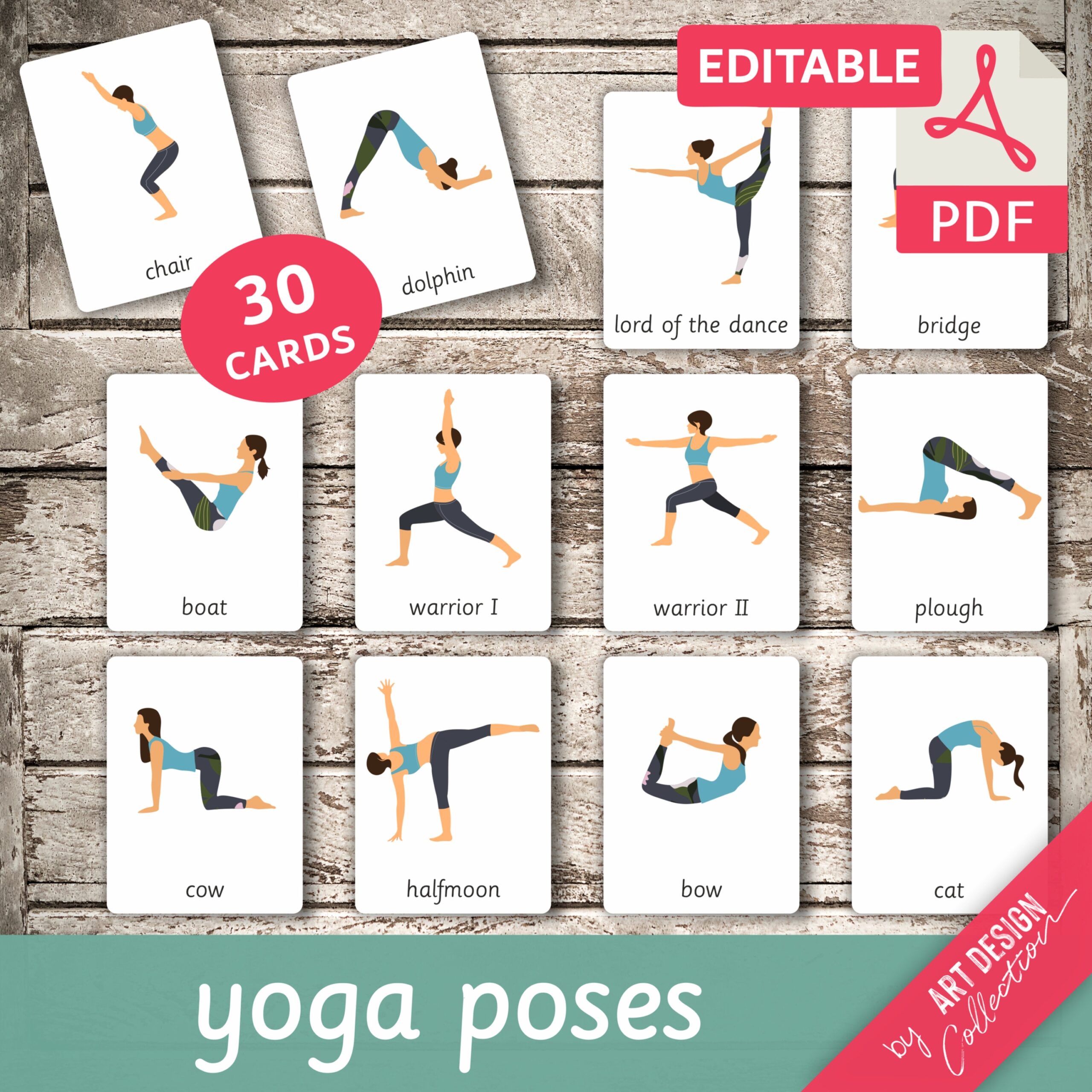 YOGA POSES 30 Montessori Cards Flash Cards Nomenclature Flashcards Editable Pdf Printable Cards Yoga Pose Card Yoga Poses Preschool Etsy