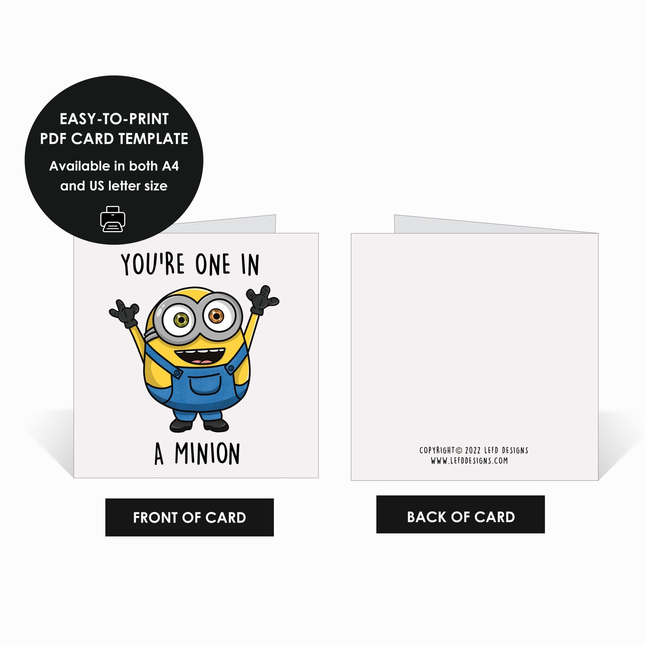 You re One In A Minion Printable Greeting Card Minions Minion Bob Printable Card Funny Minion Valentines Card Birthday Card Puns Etsy Australia