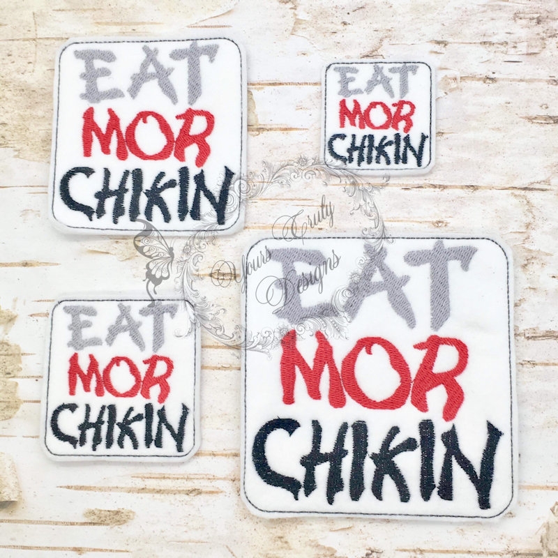 YTD Eat More Chicken Wordie Feltie Machine Embroidery File Four Sizes